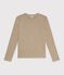 Lang&auml;rmeliges Damen-T-Shirt aus einfarbiger Baumwolle beige