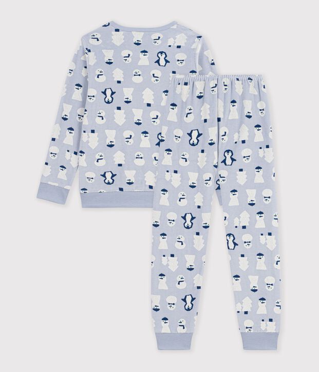 Kinder-Pyjama aus Nicki mit Schneemann-Motiv blau/vielfarbig
