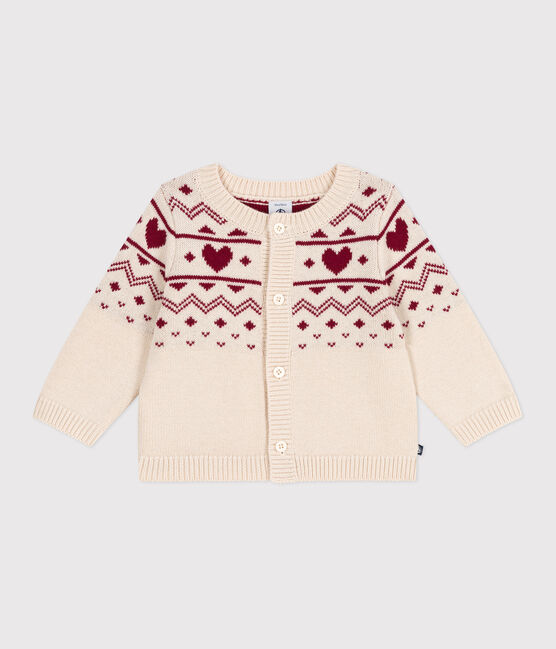 Baby-Cardigan aus Woll- und Baumwollstrick mit Herzmotiv naturfarben AVALANCHE/ AMARANTE