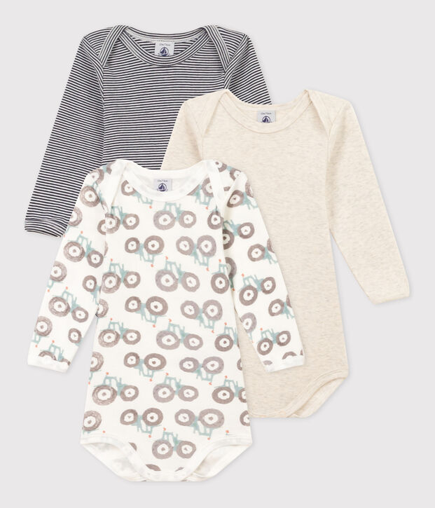 3er-Set lang&auml;rmelige Baby-Bodys aus Baumwolle mit Treckermotiv vielfarbig