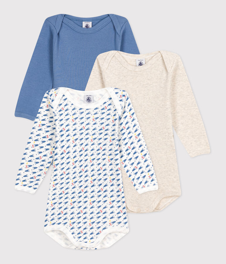 3er-Set lang&auml;rmelige Bodys aus Baumwolle mit Raketen-Motiv f&uuml;r Babys vielfarbig