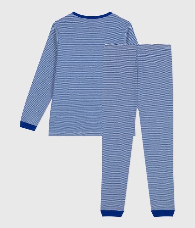 Kinder-Pyjama aus Baumwolle mit Streifen blau/weiss