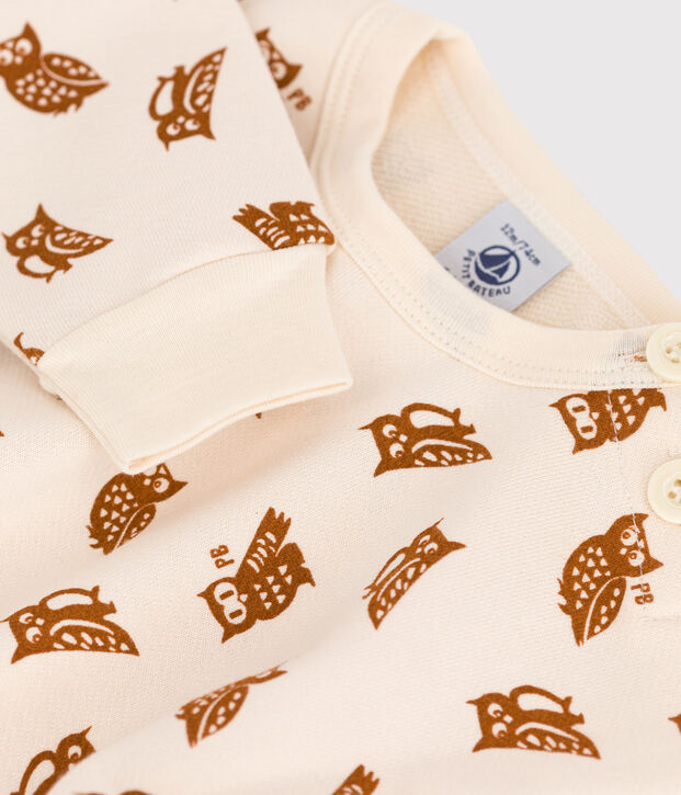 Baby-Sweatshirt aus Baumwolle mit Eulenprint naturfarben/braun