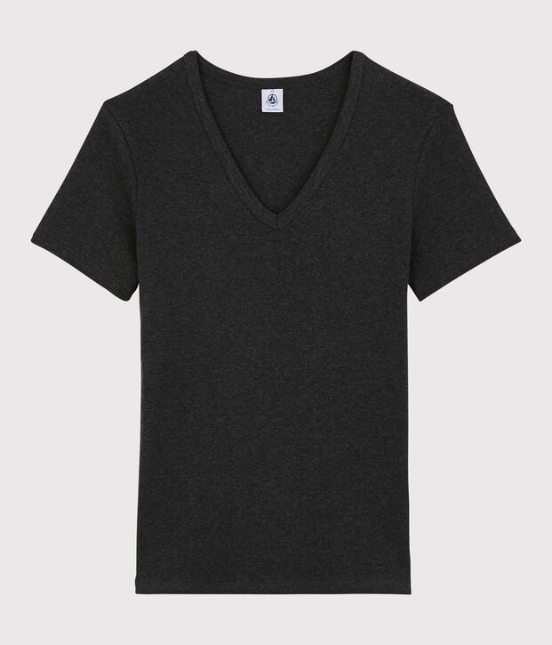 Damen-T-Shirt aus Baumwolle mit V-Ausschnitt grau