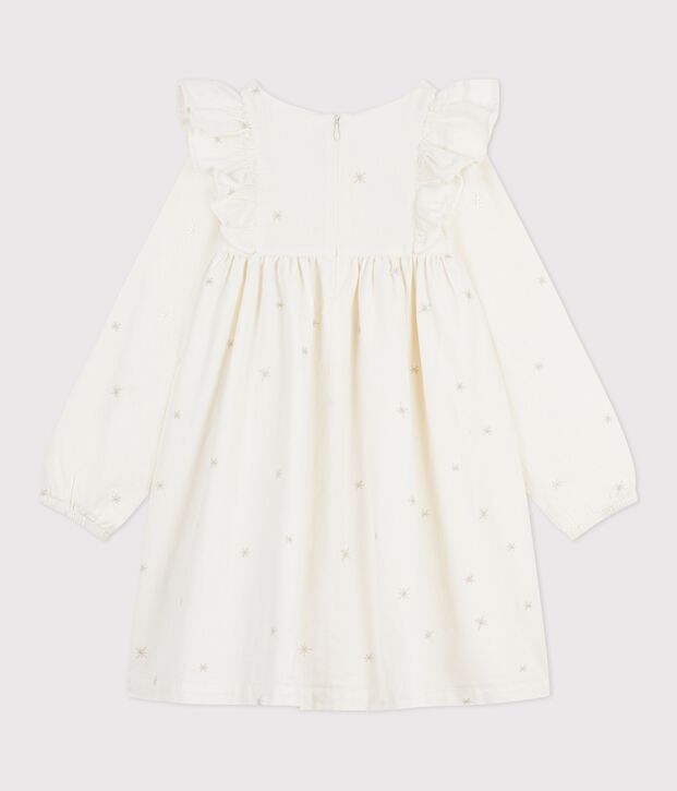 Lang&auml;rmeliges Kinder-Kleid aus einfarbigem Fein-Cord. naturfarben/grau