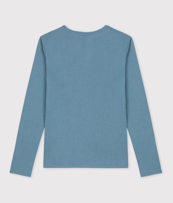 Eng anliegendes T-Shirt mit Pikotkante aus Bio-Baumwolle für Damen blau ROVER
