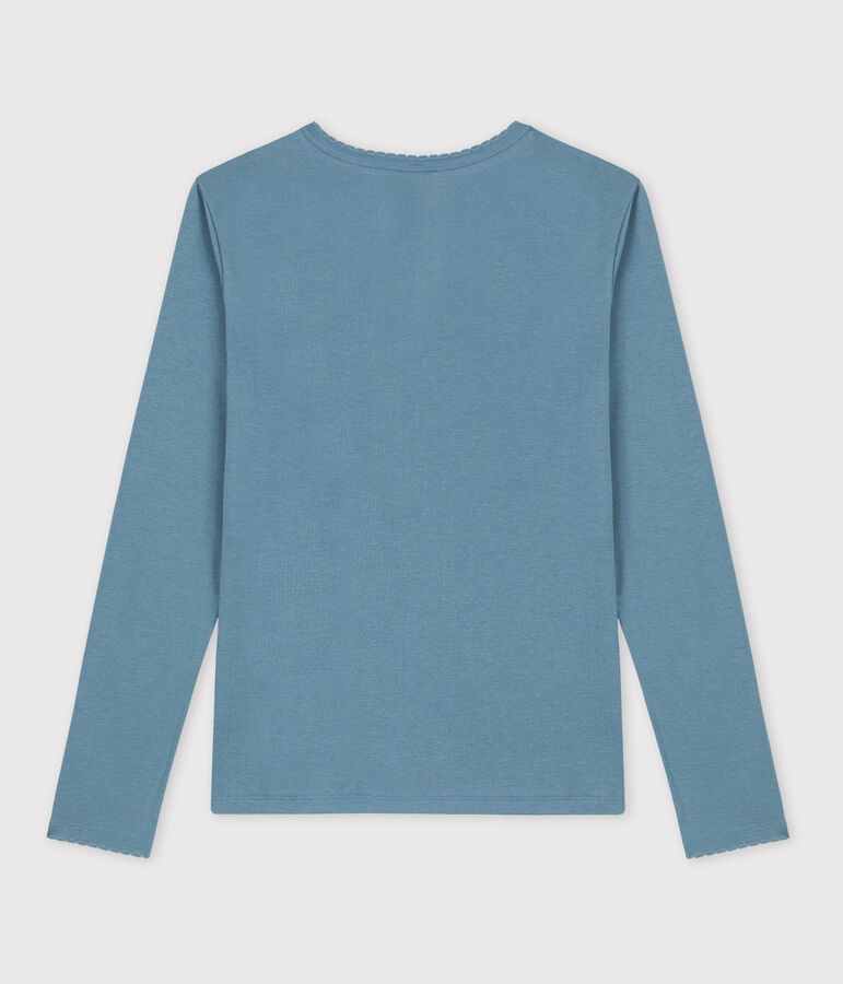 Eng anliegendes T-Shirt mit Pikotkante aus Bio-Baumwolle f&uuml;r Damen blau