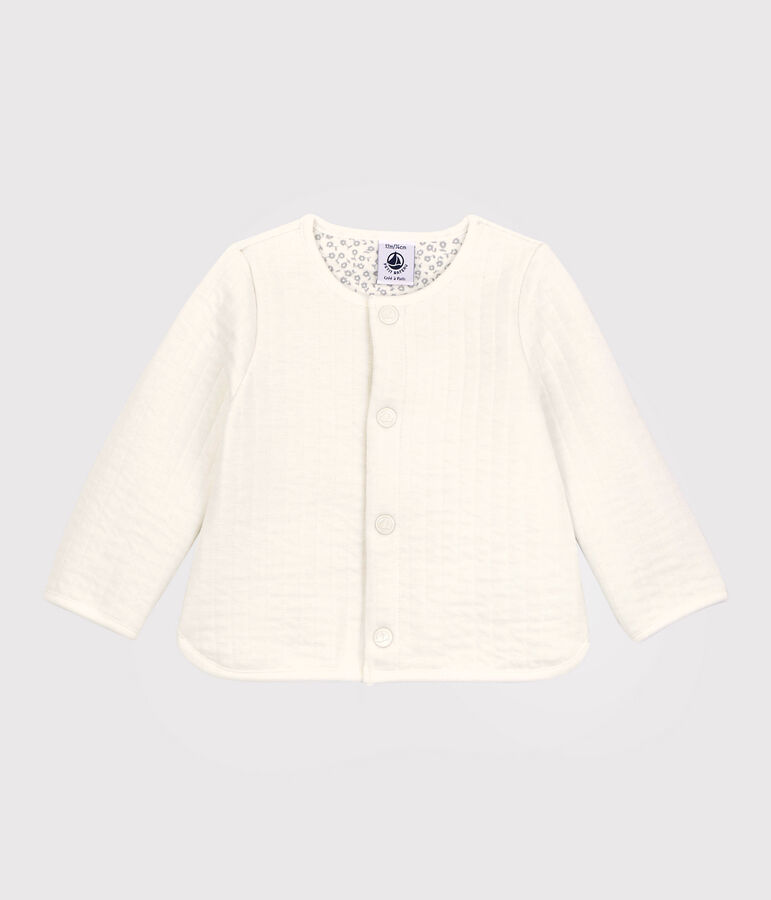 Baby-Cardigan aus gestepptem Doppeljersey. weiss