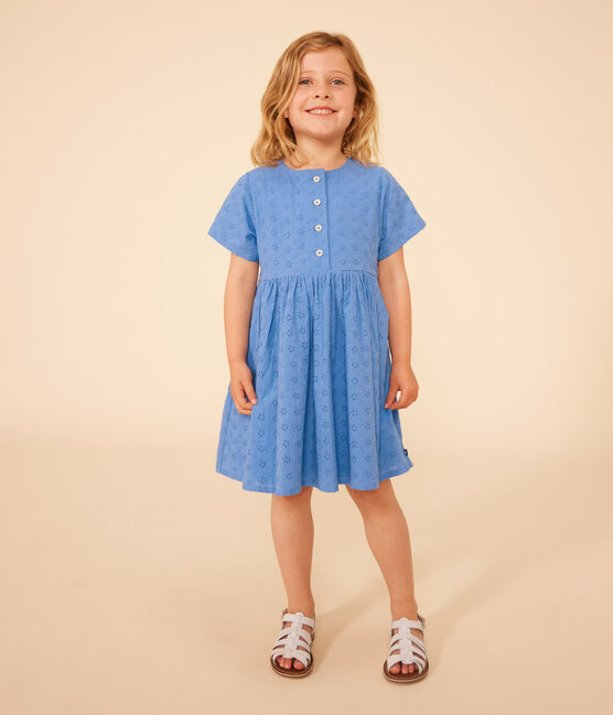 Kurzärmeliges Kinder-Kleid mit englischer Stickerei für Mädchen blau GAULOISE