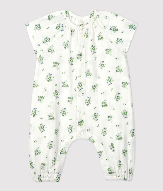 Langer Baby-Overall aus Bio-Baumwollgaze mit Blumenmuster weiss MARSHMALLOW/weiss MULTICO