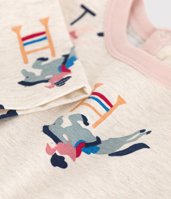 Langärmeliges Baby T-Shirt aus feinem Jersey beige MONTELIMAR/weiss MULTICO