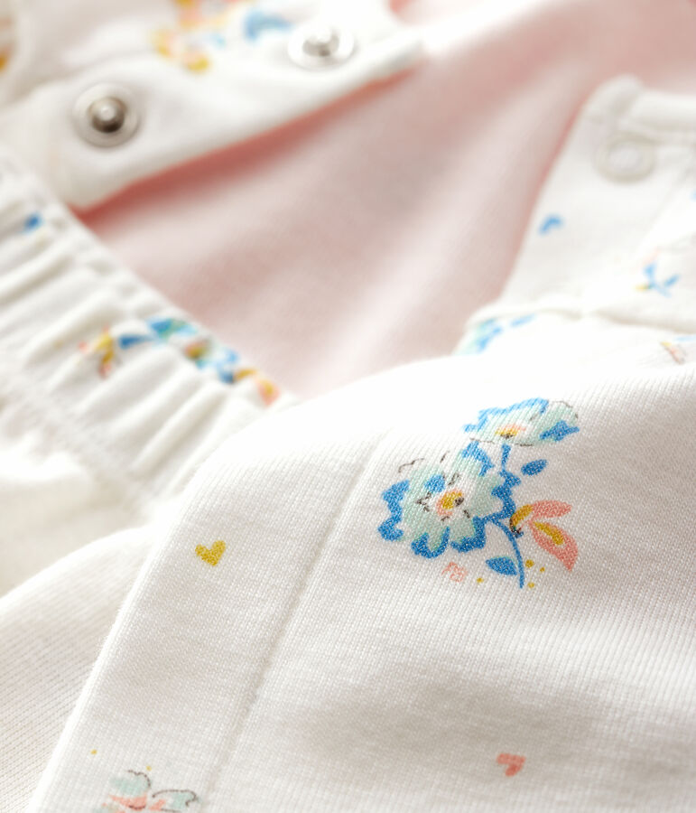 3-teiliges Baby-Set aus Rippstrick f&uuml;r M&auml;dchen weiss MARSHMALLOW/weiss MULTICO