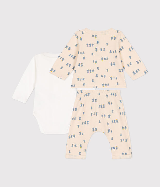 3-teiliges Baby-Set aus Molton naturfarben/vielfarbig