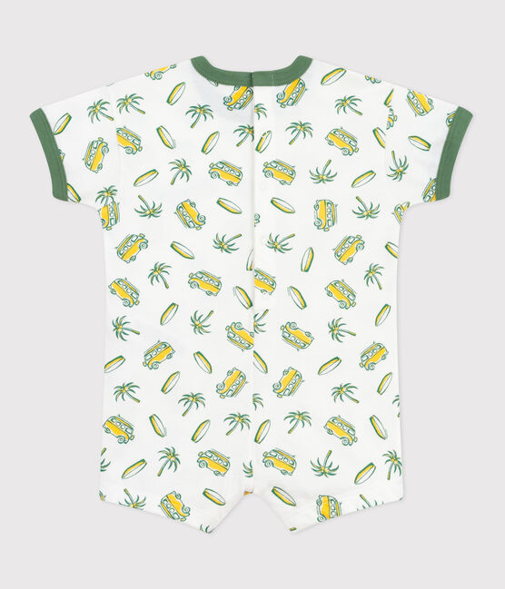 Baby-Kurzoverall aus Baumwolle mit Surf-Motiven. weiss MARSHMALLOW/weiss MULTICO
