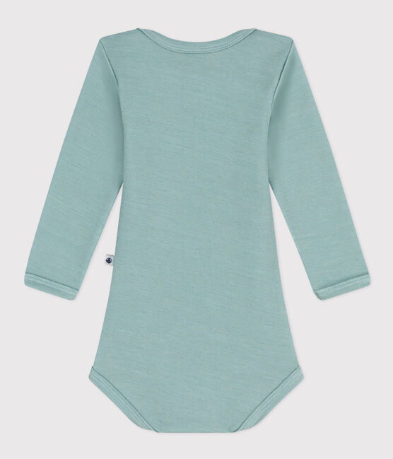 Langärmeliger Baby-Body aus Wolle und Baumwolle  grün PAUL