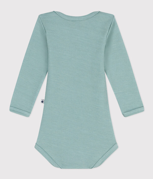 Lang&auml;rmeliger Baby-Body aus Wolle und Baumwolle gr&uuml;n