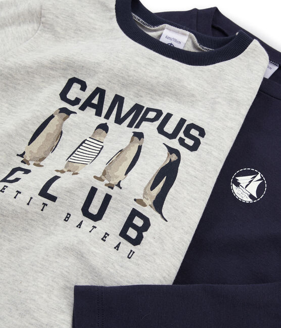 Set mit 2 T-Shirts für Jungen: mit Siebdruck + einfarbig variante 1