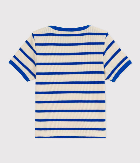 Kurzärmeliges Baby-T-Shirt aus gestreiftem Rippstrick blau AVALANCHE/weiss PERSE