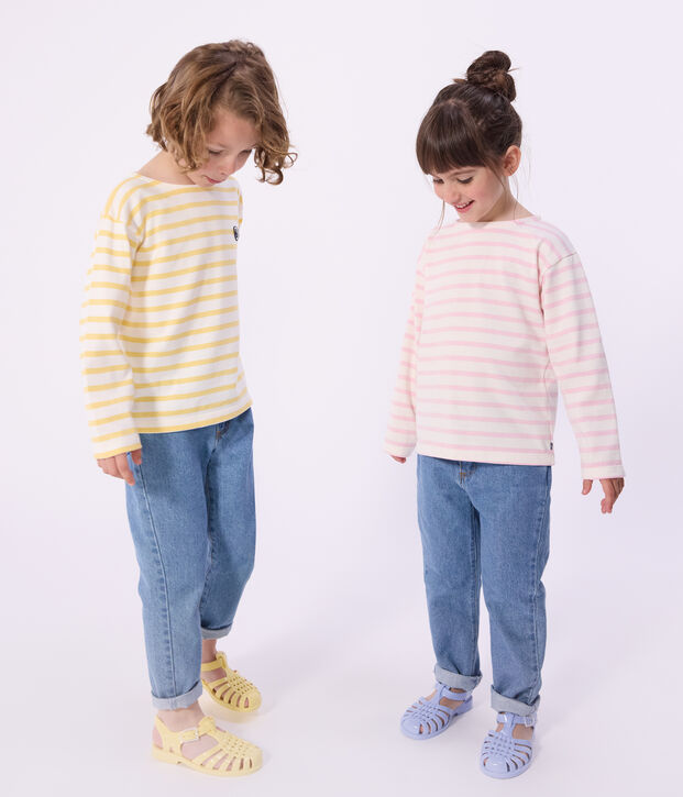 Kinder-Shirt Marini&egrave;re aus Baumwolle mit Streifen rosa/rosa