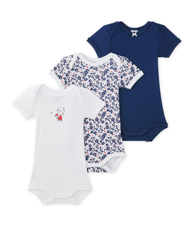 Kurz&auml;rmelige Baby-M&auml;dchen-Bodys im 3er-Set weiss