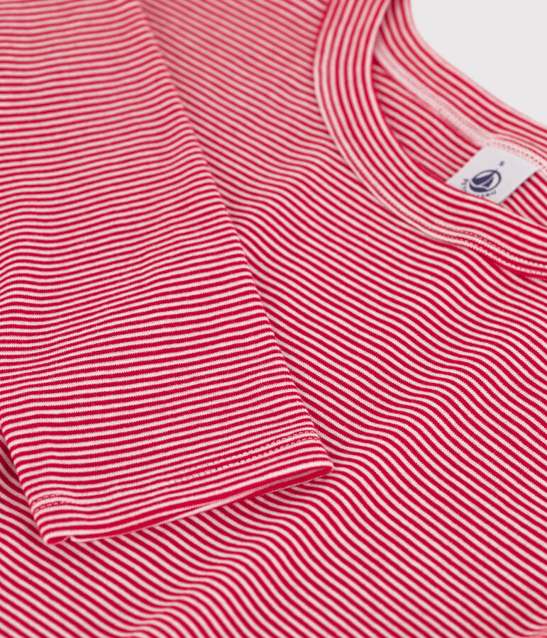 Eng anliegendes T-Shirt mit Rundhalsausschnitt aus Baumwolle f&uuml;r Damen rot/weiss