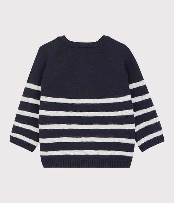Baby-Pullover aus Wolle und Baumwolle. blau SMOKING/weiss MARSHMALLOW