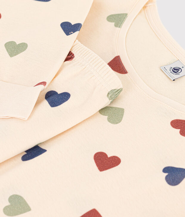 Damenpyjama aus Baumwolle mit Herzmotiv naturfarben/vielfarbig