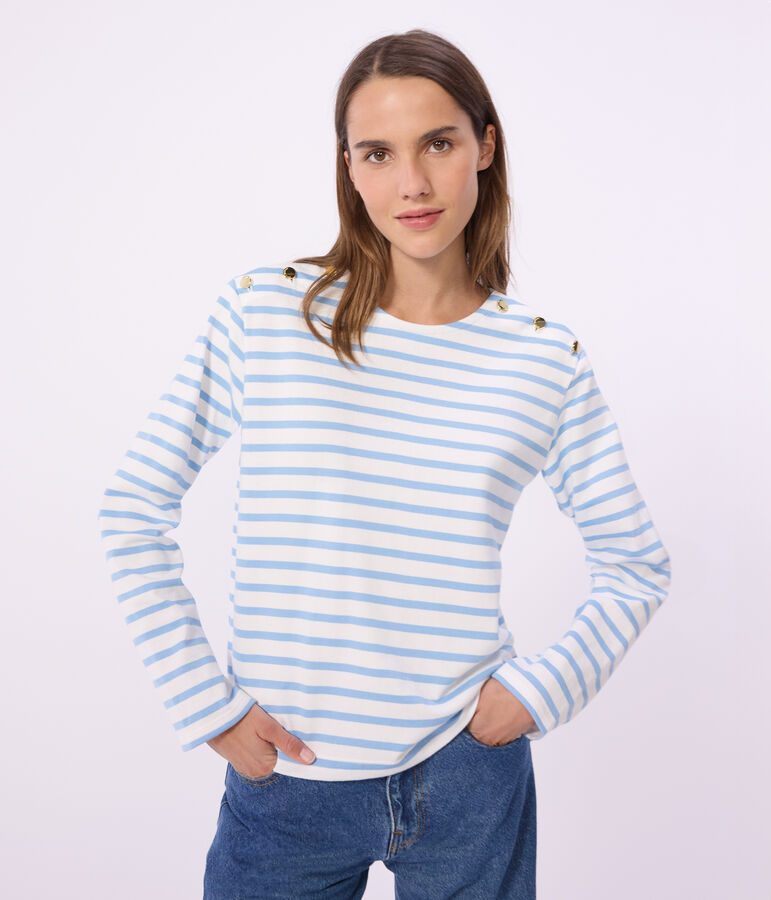 Damen-Shirt Marini&egrave;re aus Baumwolle mit Streifen blau/blau
