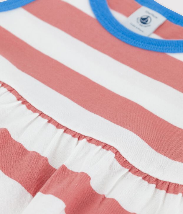 &Auml;rmelloses Babykleid aus gestreiftem Jersey rosa/weiss