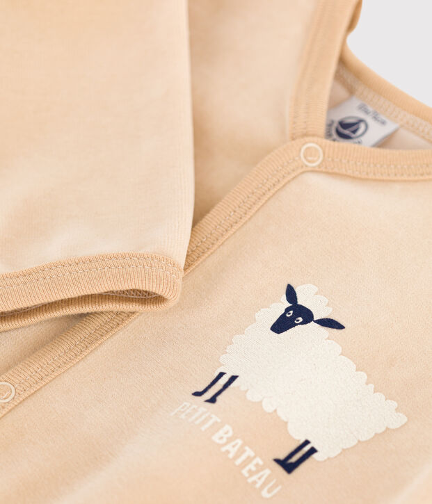 Baby-Strampler aus Nicki mit Schafmotiv beige