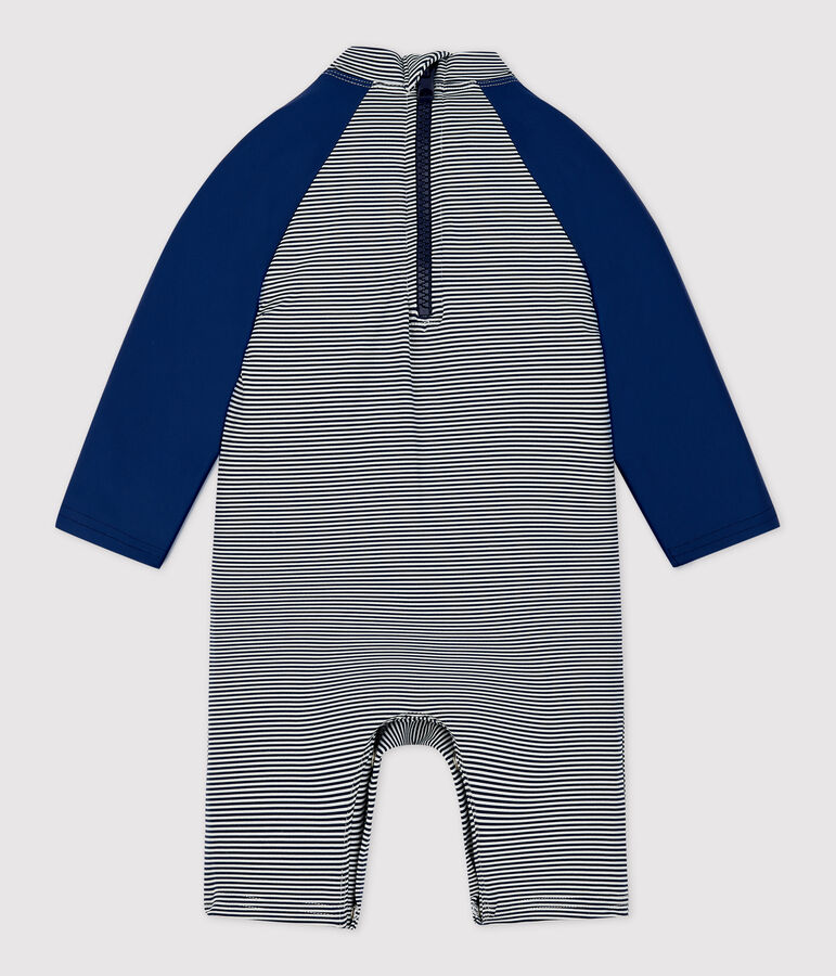 Baby-Overall mit UV-Schutzt aus recyceltem Material blau/weiss