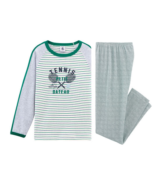 Rippstrick-Pyjama für kleine Jungen weiss MARSHMALLOW/weiss MULTICO