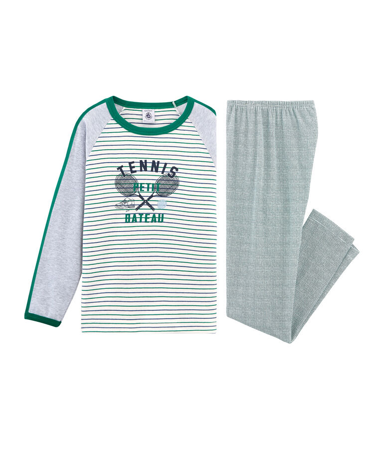 Rippstrick-Pyjama f&uuml;r kleine Jungen weiss MARSHMALLOW/weiss MULTICO