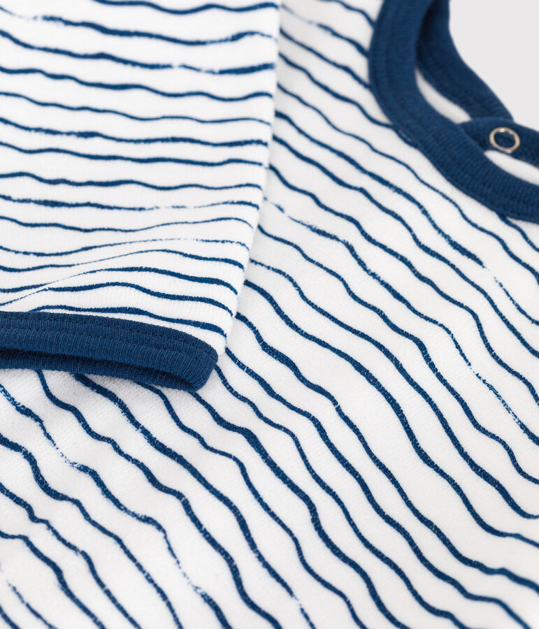 Strampler aus Nicki f&uuml;r Babys weiss/blau