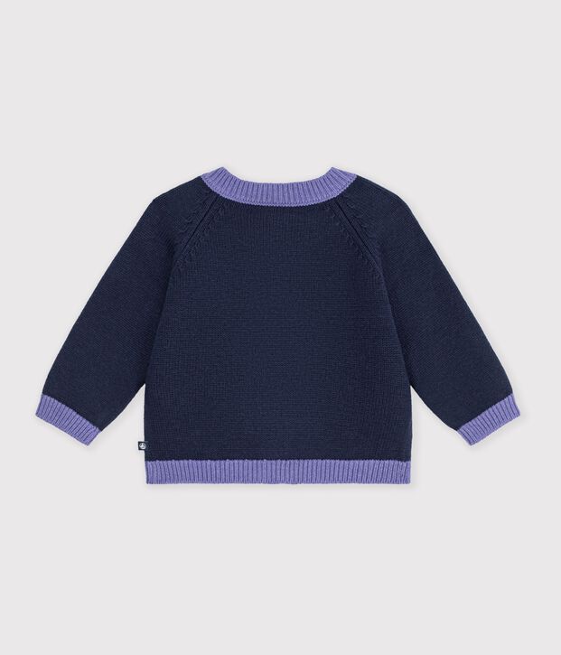 Baby-Cardigan aus Woll- und Baumwollstrick mit Herz-Jacquardmuster blau/vielfarbig