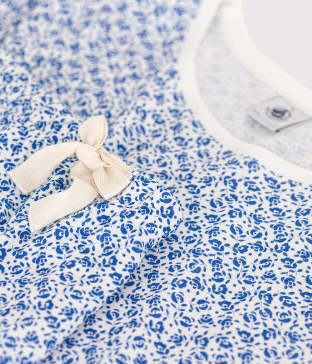Damen-Pyjama, Shorts und T-Shirt aus Baumwolle mit Blumenmuster blau/blau