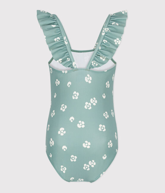 Einteiliger Kinder-Badeanzug mit Blumenmotiv blau PAUL/weiss MARSHMALLOW
