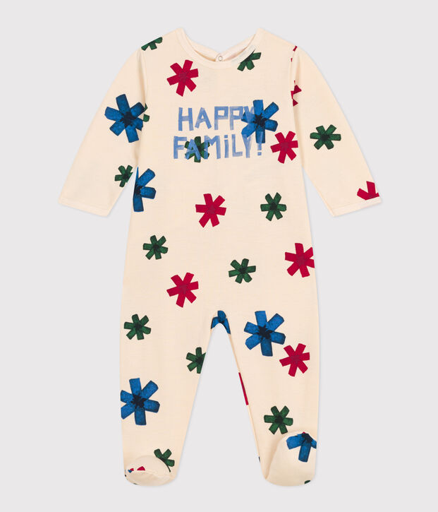 Strampler Happy Family aus Molton naturfarben/vielfarbig