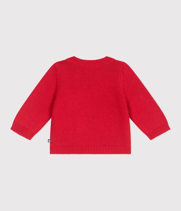 Baby-Pullover aus Woll- und Baumwollstrick mit Pferdmotiv rot/naturfarben