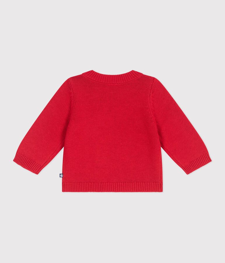 Baby-Pullover aus Woll- und Baumwollstrick mit Pferdmotiv rot/naturfarben