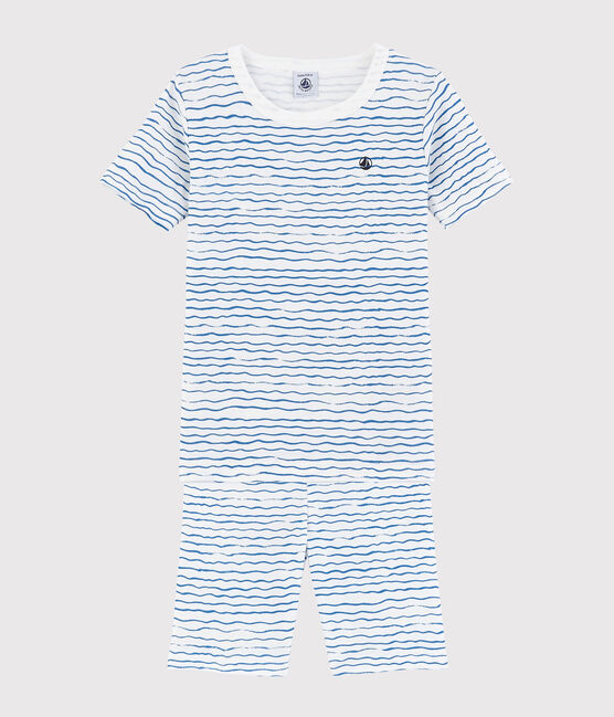 Snugfit-Kurzpyjama aus Baumwolle mit Wellenmotiv f&uuml;r Jungen weiss MARSHMALLOW/blau COOL