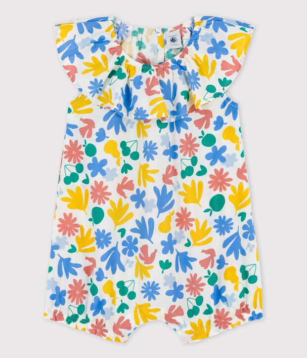 Kurzer Baby-Overall aus Popeline mit Blumenmuster weiss/vielfarbig