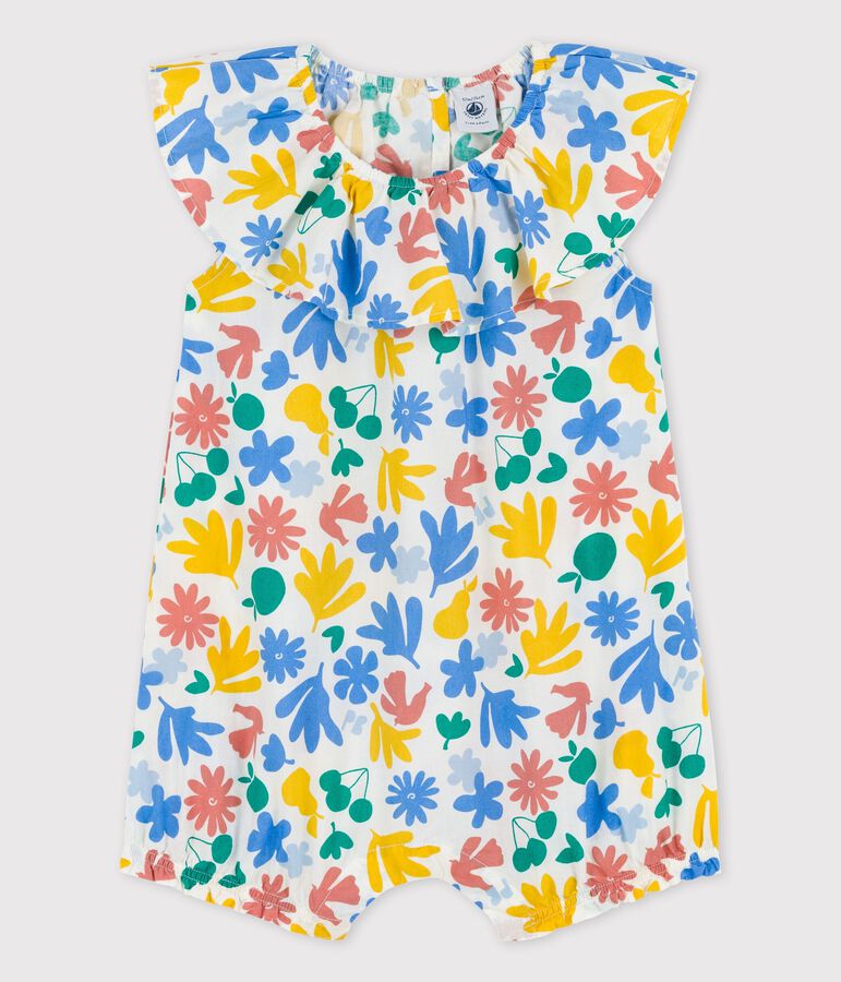 Kurzer Baby-Overall aus Popeline mit Blumenmuster weiss MARSHMALLOW/weiss MULTICO