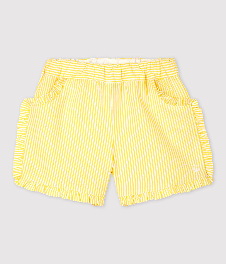 Gestreifte Baby-Shorts f&uuml;r M&auml;dchen aus Seersucker gelb SHINE/weiss MARSHMALLOW