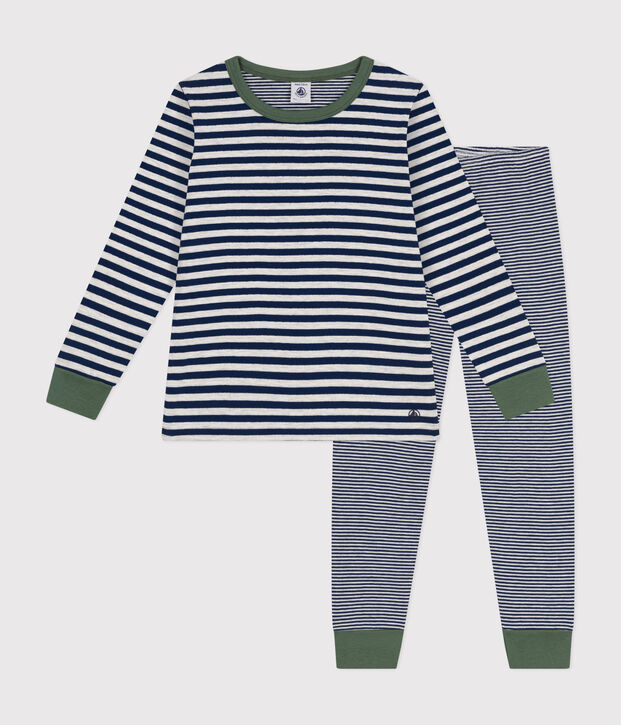 Kinderpyjama aus gestreifter Baumwolle blau/beige