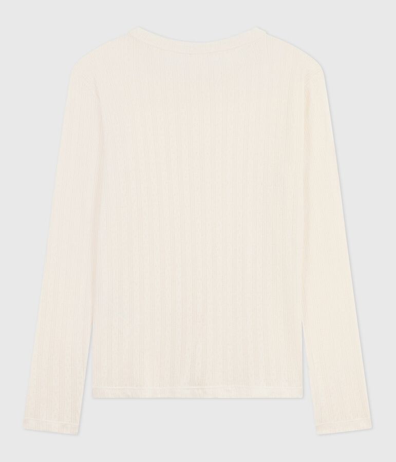 Lang&auml;rmeliges Damen-T-Shirt L&rsquo;Iconique aus Baumwolle mit Lochstickerei naturfarben