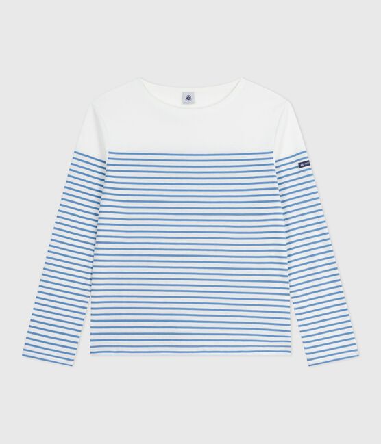 Langärmeliges Damen-T-Shirt "Marinière" aus Baumwolle weiss MARSHMALLOW/blau ALASKA