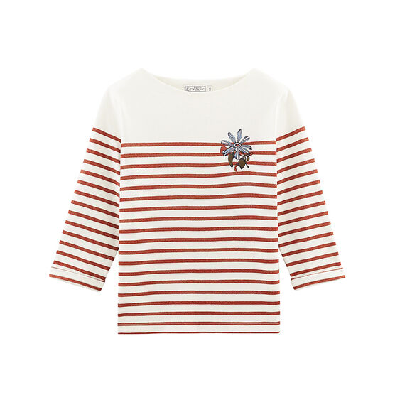 Langarm-seemannshemd damen weiss MARSHMALLOW/rosa COPPER