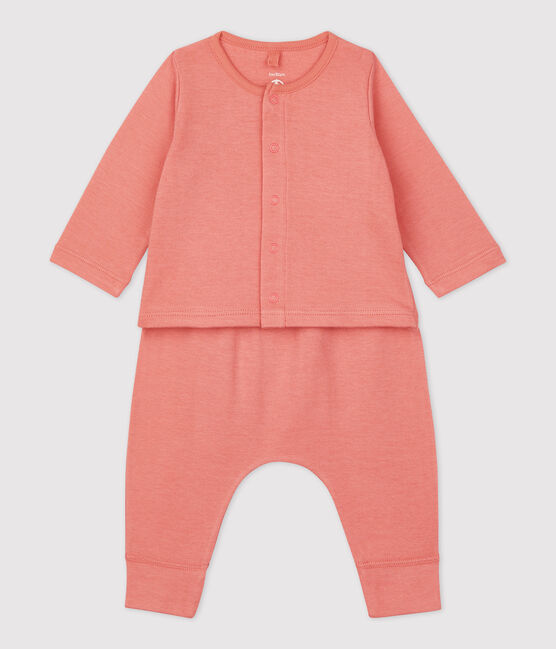 Einfarbiges Zweiteiliges Baby-Set aus Bio-Doppeljersey rosa PAPAYE
