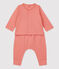 Einfarbiges Zweiteiliges Baby-Set aus Bio-Doppeljersey rosa PAPAYE
